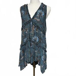 Free People Long Flowy Boho Tunic Tank Top, Small
